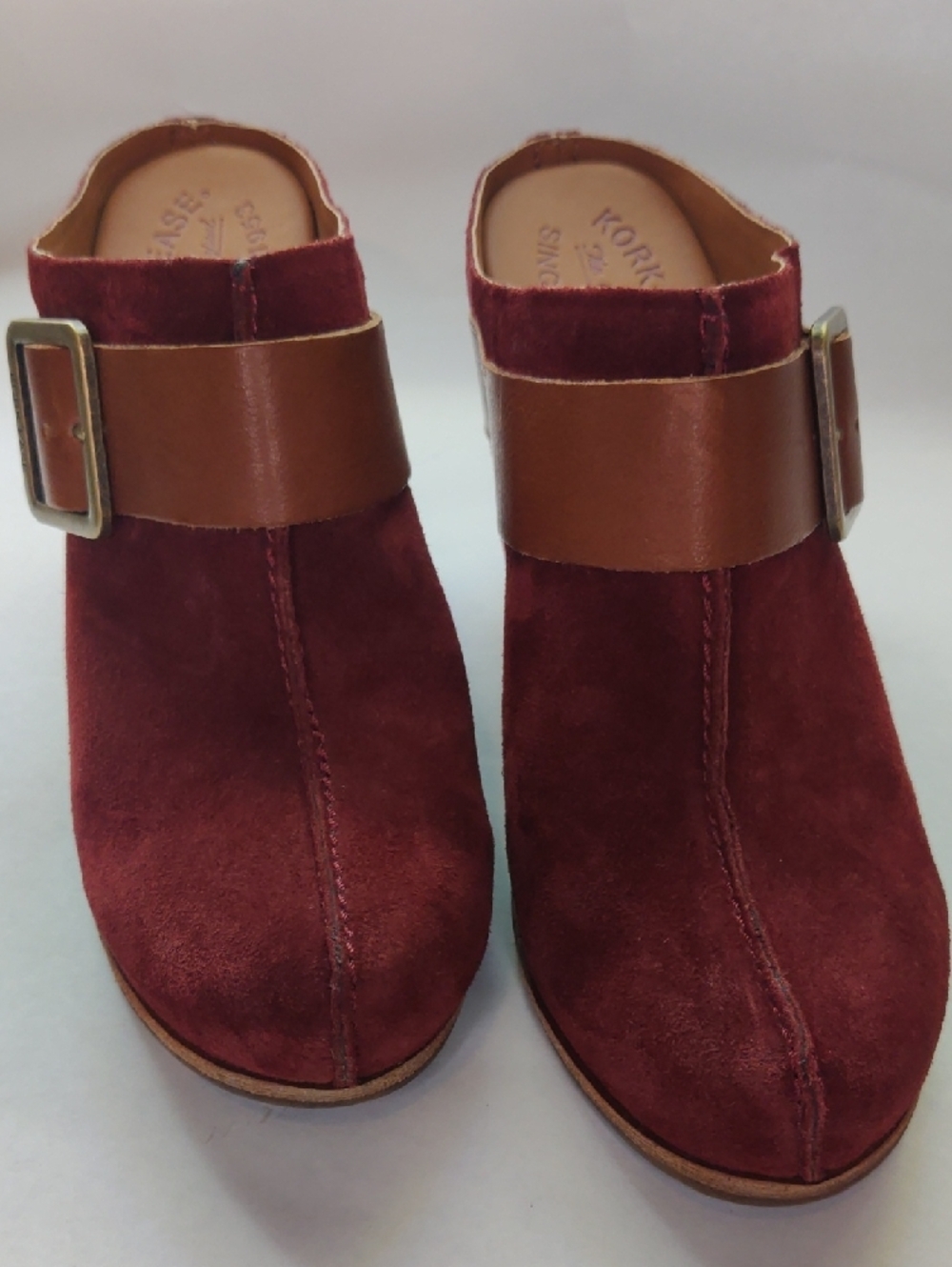 Kork-Ease Women's Burgundy Suede Clog with Tan Leather Strap Size 7 - Picture 4 of 12
